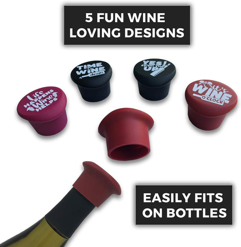 Funny Wine Stoppers Set of 5, Silicone Wine Bottle Stopper with Gift Box, Cute Christmas Gift