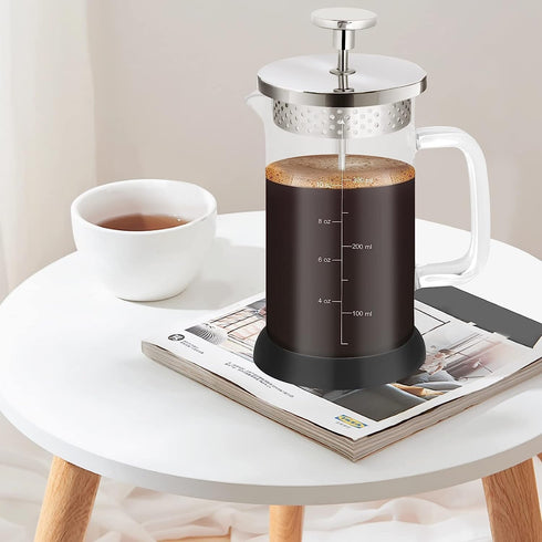 Mini French Press Coffee Maker, 12 oz / 350 ml, 304 Stainless Steel Grilles, Borosilicate Glass, 2 Filter Screens,