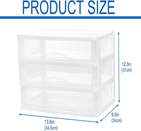 BYCY Plastic Stackable Storage with 3 Drawers, White Makeup Organizer for Bathroom, Desk, and Easy Assembly
