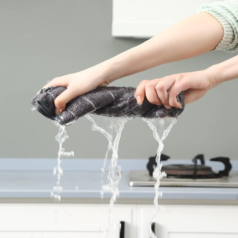 Set of 12 Microfiber Kitchen Towels and Dishcloths, 26 x 18 Inch and 12 x 12 Inch, Lint Free Grey Dish Towels