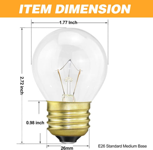Oven Light Bulb 40 Watt, G45 Clear High Temp 120V, Appliance Light Bulb for Stove, Refrigerator, Microwave (4-Pack)