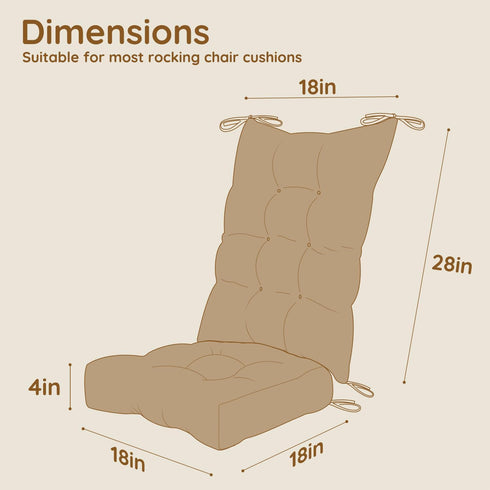 Vicatiful Ties,Set 2 Non-Slip Rocking Chair Cushion,Extra Large Linen Thick Chair Pads,Durable High Back Seat Cushions