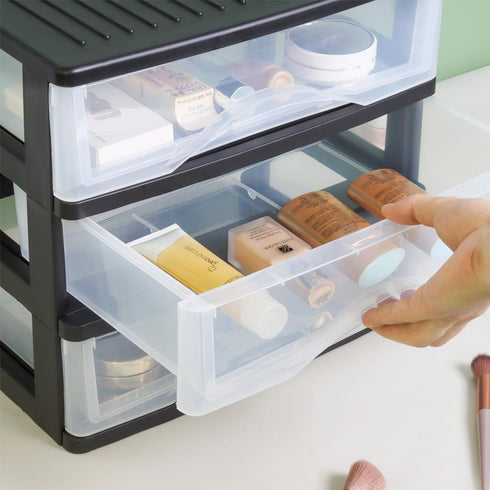 BYCY Medium 3 Drawer Plastic Clear Stacking Desktop Organizer for Office Supplies and Home Organization