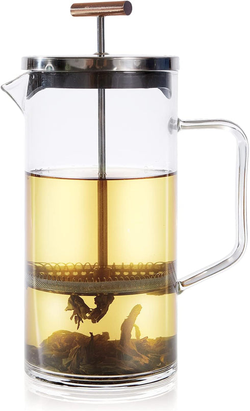 Teabloom Tea Press with Copper Pull Handle and Stainless Steel Filter Tea