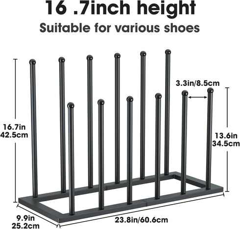 6 Closet, (Black-6pairs) Urban Deco Free Standing Shoe Racks, Boot Organizer for Tall Boots, Black Metal Boot Rack Fit