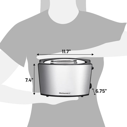 Elite Gourmet ECT2428 Extra Wide 1.25” Slot 2-Slice Toaster, 6 Toast Settings, Cancel, Defrost, Stainless Steel
