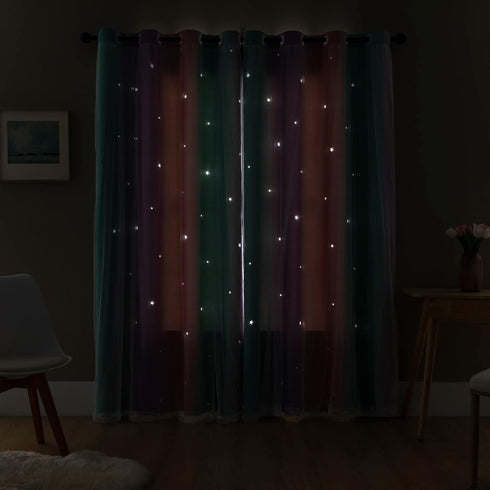 W34 L84) XiDi Dream Star Blackout Curtains for Kids Rooms Girl Princess Curtain for Daughter Bedroom Window (Pink