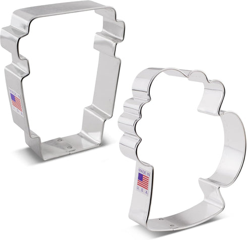 Drinks Cookie Cutters 2-Pc. Set - Made in the USA by Ann Clark, Latte Cup and Beer Stein
