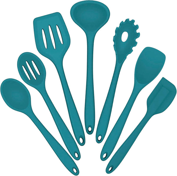 E-far 7-Piece Silicone Cooking Utensils Set - Blue Heat Resistant Nonstick Tools for Cookware