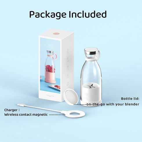 Mini Blender for Smoothies and Milkshakes, Portable Rechargeable Personal Size Blender, 11 oz with 4 Blades (White)