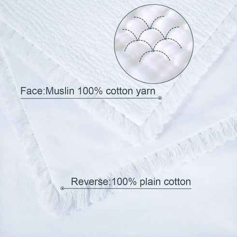 YINFUNG Quilted Pillow Sham White, Standard Set of 2 Muslin Cotton Tassel Fringe Pillowcases
