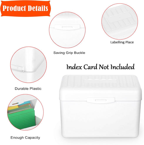 BTSKY 1 Pack 4 x 6 inch Index Card Box - Plastic Storage Organizer for Recipes, Note Cards, Flashcards, White (Not