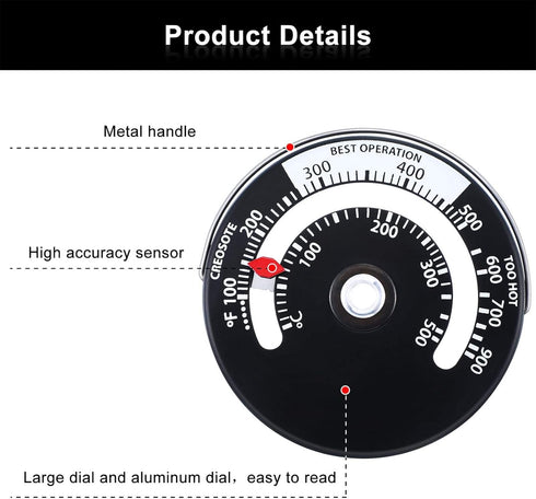 Frienda Wood Stove Thermometer, Magnetic Oven Temperature Meter for Wood Burning Stoves, Avoid Overheating