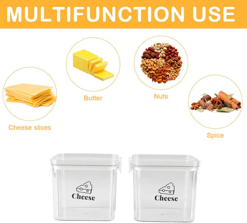 Yomjarl 2 Pack Cheese Container for Refrigerator Airtight Creamer Container with and Lid Cream Cheese Sliced Cheese Box