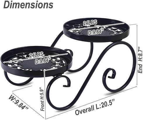 2 Tier Black Plant Stand, Metal Flower Stand Indoor Outdoor, Anti-Rust Iron Plant Shelf, Round Flower Pot Stands