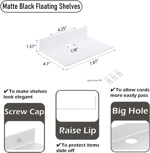 8 inch, 2 Pack Small Floating Shelves, Adhesive Bluetooth Speaker Shelf, Renter Friendly Floating Corner Shelves