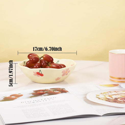 Koythin Salad Bowls, Cute Cherry Flower Ceramic Bowls, Cream Yellow Serving Bowl for Pasta, Cereal, Fruit, Soup, Rice, Dishwasher and Microwave Safe (Cherry Set of 1) by Koythin