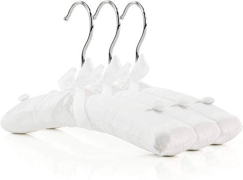 HANGERWORLD Small Kids Satin Padded Hangers - Pack of 3, 11.8inch Soft White for Nursery