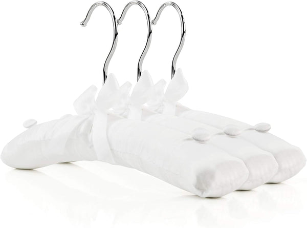 HANGERWORLD Small Kids Satin Padded Hangers - Pack of 3, 11.8inch Soft White for Nursery