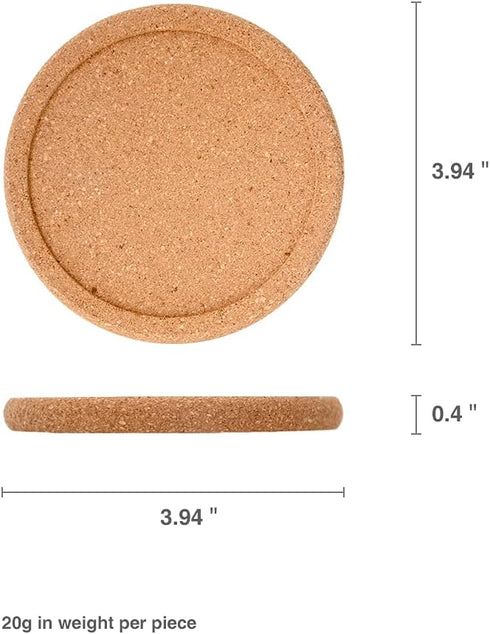 Natural Round Cork Coasters for Drinks, Absorbent Heat and Water Resistant Reusable Durable Saucers (4 PCS)