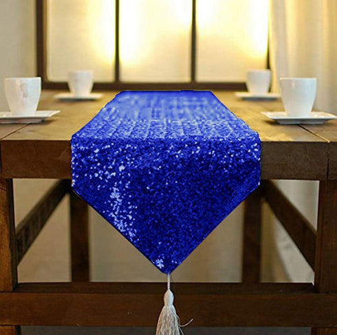 ShinyBeauty 12x72-Inch Royal Blue Sequin Table Runner with Tassel for Wedding Event Dining Decoration