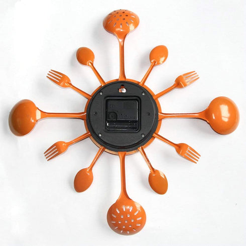 Timelike 16" Metal Kitchen Cutlery Utensil Spoon Fork Wall Clock, Creative Modern Home Decor, Orange