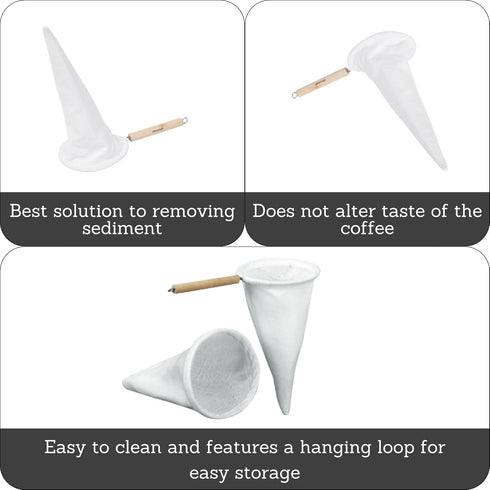 Imusa USA J100-4-50 Coffee Cloth Strainer, White, 1 Count with Wood Handle