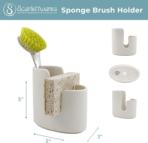 Farmhouse Style White Ceramic Kitchen Sink Caddy for Sponges & Brushes