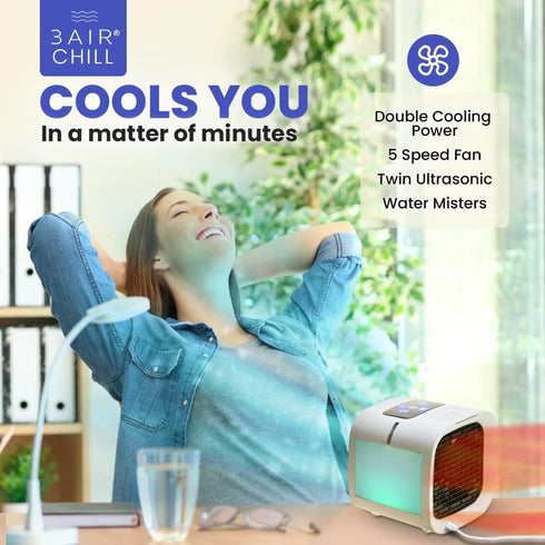 CHILL | personal air cooler | portable mini evaporative air conditioner | five speed fan | twin water misters |