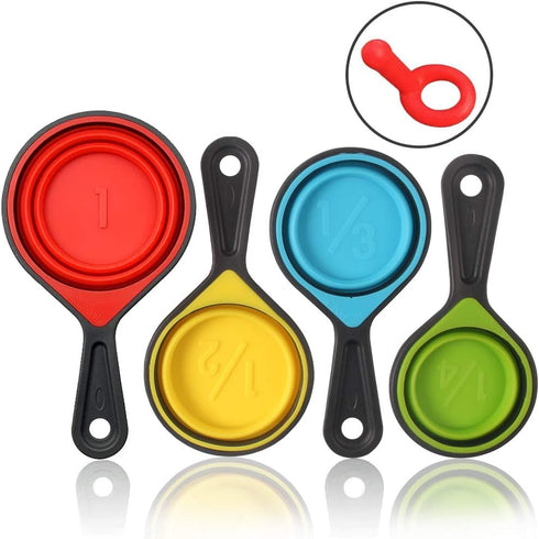Collapsible Measuring Cups and Spoons, 8 Piece Set Portable Food Grade Silicone for Liquid & Dry Measuring
