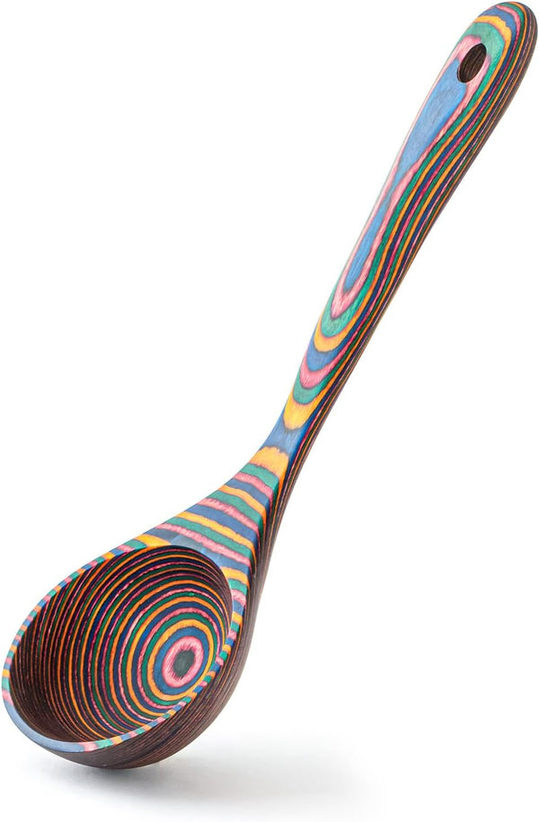 Gudamaye Pakkawood Rainbow Deep Soup Ladles, 10.6 inch Big Wooden Ladle for Cooking and Serving