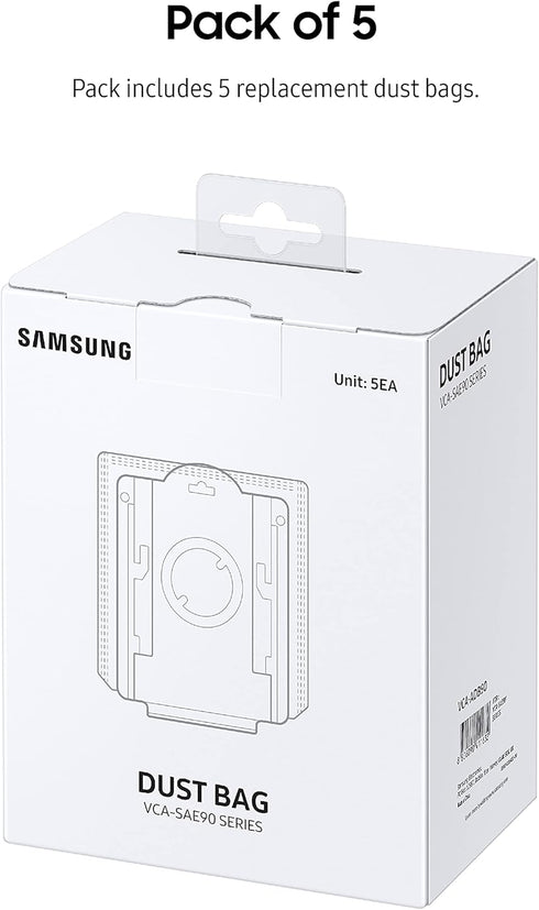SAMSUNG Clean Station Dust Bags, Pack of 5 Replacement Bags for Jet Stick Cordless Vacuum Cleaners, Grey