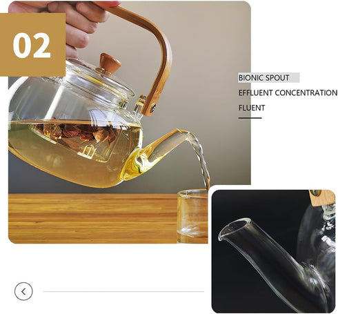 Glass Tea Pot, Stovetop Safe Clear Teapot and Kettle for Brewing Tea