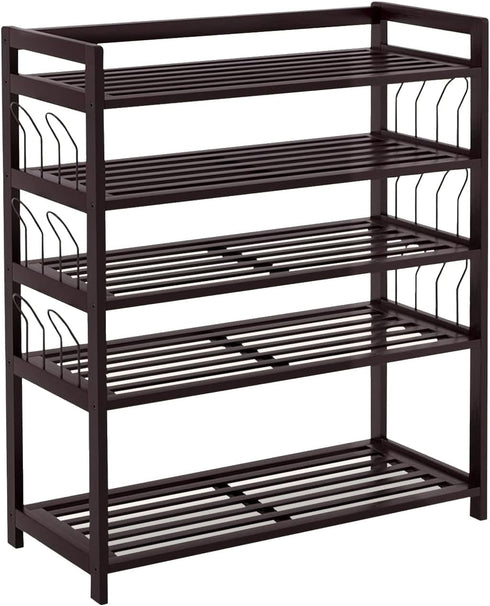 PayLessHere 5-Tier Bamboo Shoe Rack Shoe Bench Shoe Shelf Free Standing Storage Organizer