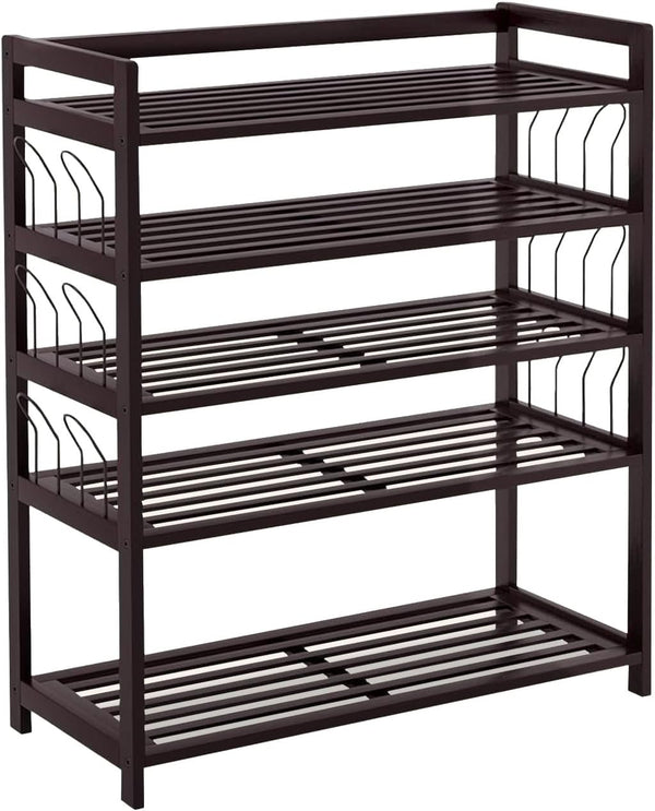 PayLessHere 5-Tier Bamboo Shoe Rack Shoe Bench Shoe Shelf Free Standing Storage Organizer