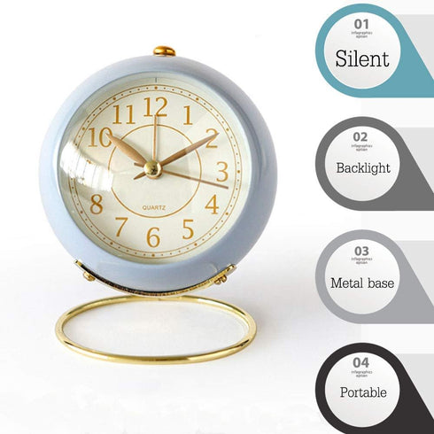 SHISEDECO Small Classic Non-Ticking Tabletop Alarm Clock, Battery Operated Astronaut Desk Clock with Backlight (Blue)