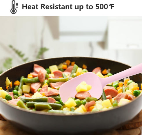 5 Piece Pink Silicone Spatula Set, Heat Resistant Rubber Utensils for Nonstick Cookware Baking