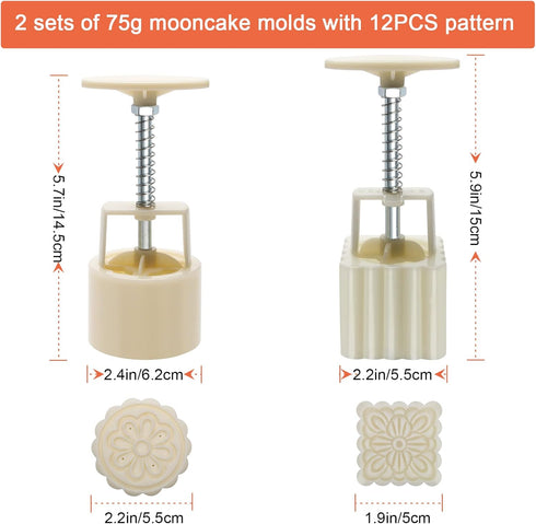 Luxiv Moon Cake Mould, 12 PCS Pattern Hand-Pressure Mooncake Molds for Mid-Autumn DIY Pastry Tool (75g)