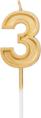 Luter Gold Glitter Happy Birthday Cake Candles, Number 3 Birthday Candle Topper Decoration