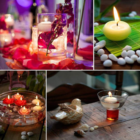 Classic Unscented Floating Candles with 100PCS Silk Rose Petals, Mini Candle Discs for Weddings, 10PACK (Pink)