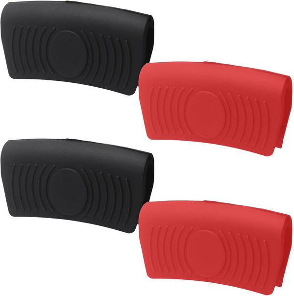 4 PCS Silicone Assist Handle Holder, Heat Resistant Pot Handle Covers, Non-Slip for Kitchen Pot Pan, Black + Red