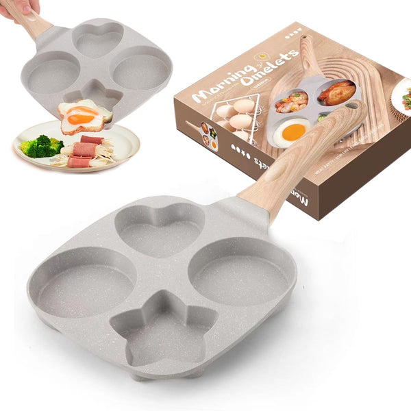 4 Cups Egg Pans, Omelette Pan Nonstick, Easy Clean Crepe Pan Egg Mold for Breakfast Sandwiches, 9*1.77*9in, XY20008