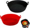 Air Fryer Silicone Pot, Silicone Basket Bowl for 3 to 5 Qt Air Fryer Oven, Reusable Baking Tray (Red+Black)