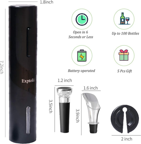 Electric Wine Opener, Automatic Bottle Corkscrew with Foil Cutter, Vacuum Stopper and Wine Aerator