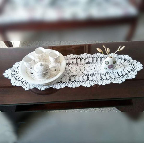 Hetao 12x35 100% Cotton Handmade Crochet Lace Table Runners, Oblong Tablecloth Doilies, Beige