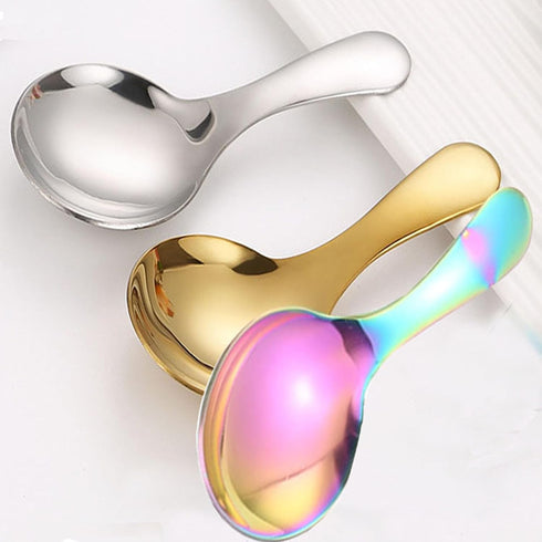 6 Pcs Thickened Small Round Stainless Steel Spoons for Honey, Candy, Coffee, Tea, Salt, Jam, Mustard - Ice Cream Spoon