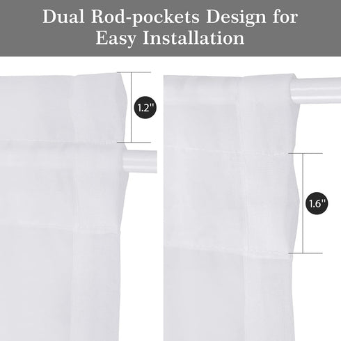Rose Home Fashion Voile French Door Curtains, Set of 2 Panels, White, W30 x L72