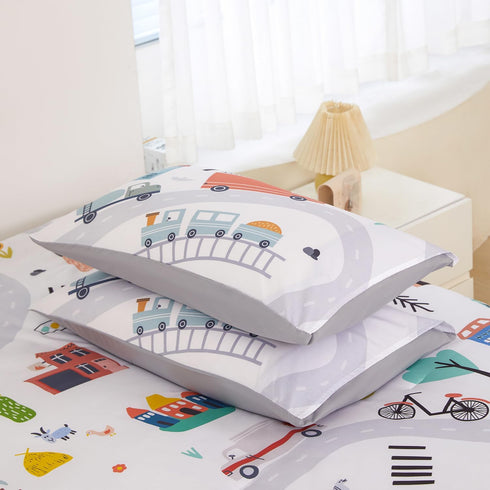 Sets 3-Piece Sets 2 ZRNBAST Twin Size Comforter for Boys Cartoon Cars Kids Bedding Soft and Lightweight White