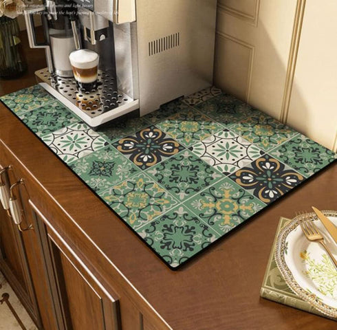 Cute Coffee Maker Mat for Countertops, Colorful Dish Drying Mat for Kitchen, Absorbent Quick Drying 16 X20 inch