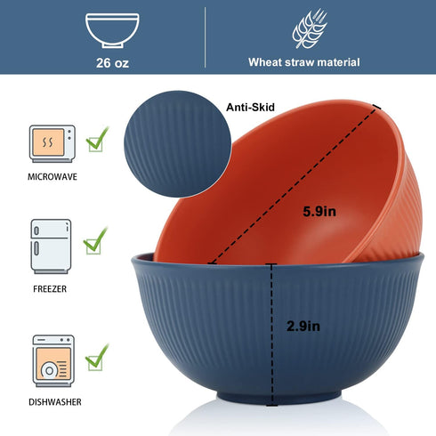 Sets,8 26 OZ,Microwave Wrova Wheat Straw Bowl PCS Unbreakable Cereal Bowl and Dishwasher Safe Bowls,Alternative Plastic